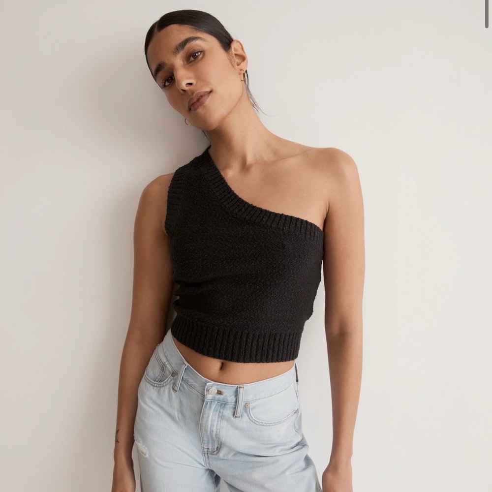 Madewell Textural-Knit One-Shoulder Sweater Tank Black